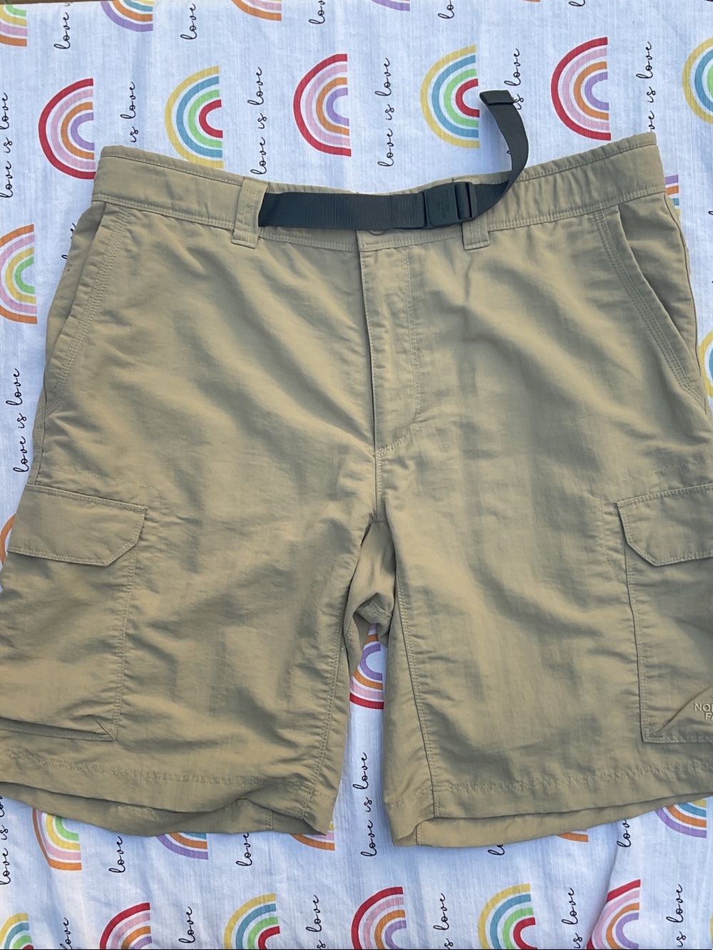 Love Men's Tan Cargo Shorts with Integrated Belt